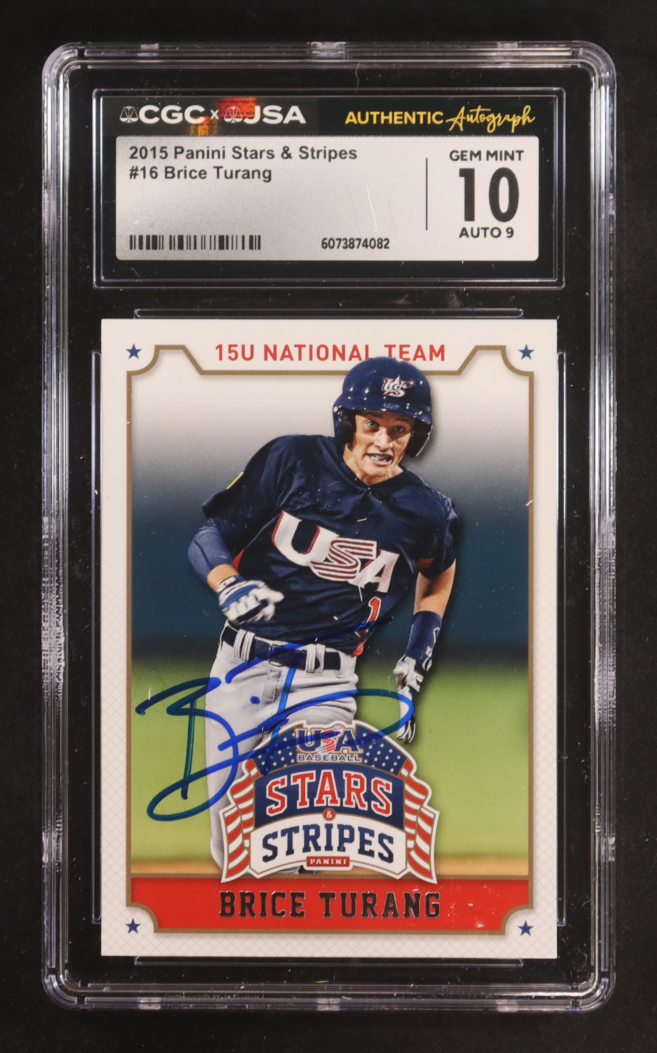 Brice Turang Signed 2015 Panini Stars & Stripes #16 RC (CGC 10 | Autograph Graded CGC 9) at PristineAuction.com Brice Turang Signed 2015 Panini Stars & Stripes #16 RC (CGC 10 | Autograph Graded CGC 9) at PristineAuction.com