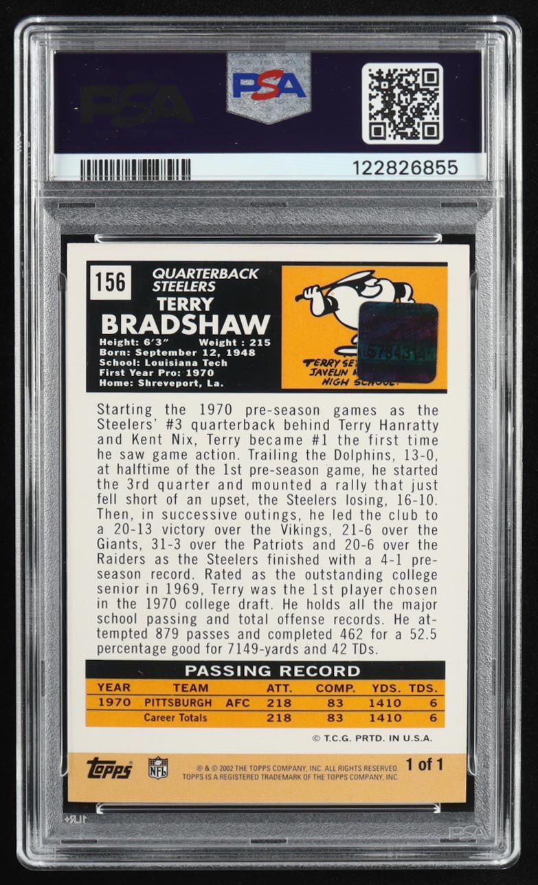 Terry Bradshaw 2002 Topps Terry Bradshaw Reprints #1AU '71 AUTO (PSA Authentic) at PristineAuction.com Terry Bradshaw 2002 Topps Terry Bradshaw Reprints #1AU '71 AUTO (PSA Authentic) at PristineAuction.com