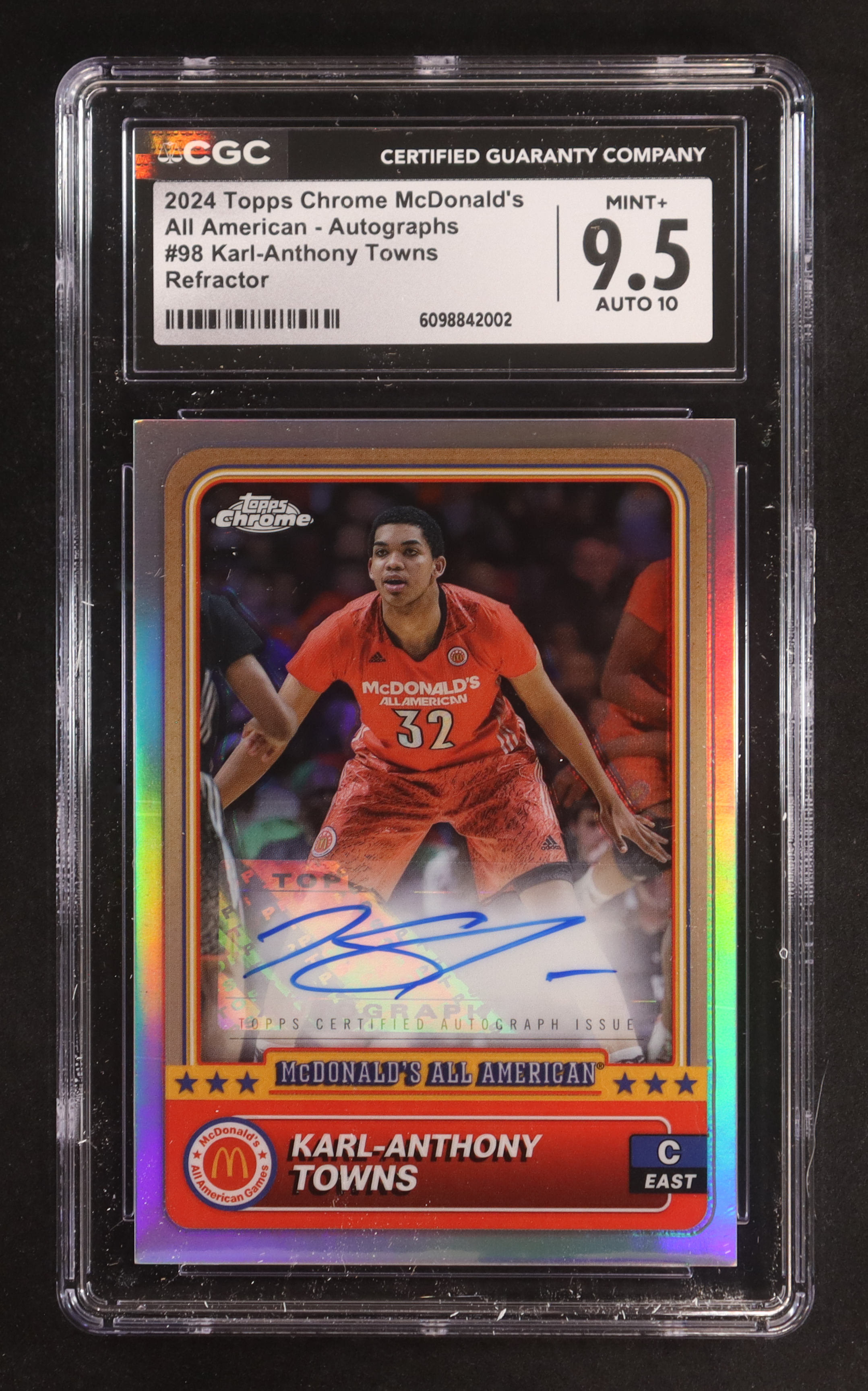 Karl-Anthony Towns 2024 Topps Chrome McDonald's All American Autographs Refractor #98 (CGC 9.5| Autograph Graded CGC 10) at PristineAuction.com Karl-Anthony Towns 2024 Topps Chrome McDonald's All American Autographs Refractor #98 (CGC 9.5| Autograph Graded CGC 10) at PristineAuction.com