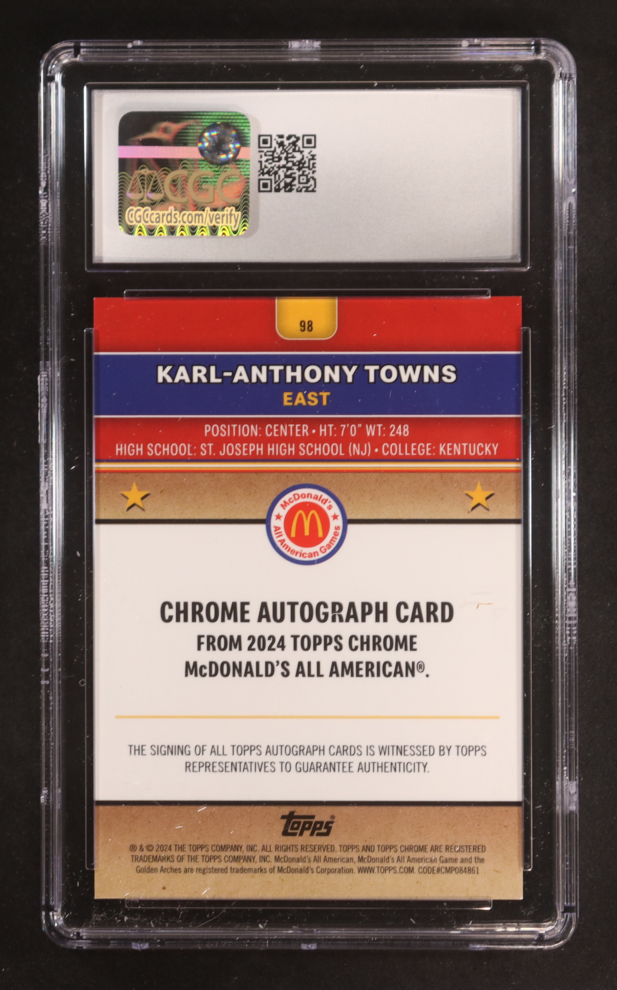 Karl-Anthony Towns 2024 Topps Chrome McDonald's All American Autographs Refractor #98 (CGC 9.5| Autograph Graded CGC 10) at PristineAuction.com Karl-Anthony Towns 2024 Topps Chrome McDonald's All American Autographs Refractor #98 (CGC 9.5| Autograph Graded CGC 10) at PristineAuction.com