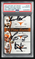 Earl Campbell / Ricky Williams / Vince Young Signed 2011 Upper Deck Texas All-Time Alumni Trios #CWY (PSA) at PristineAuction.com