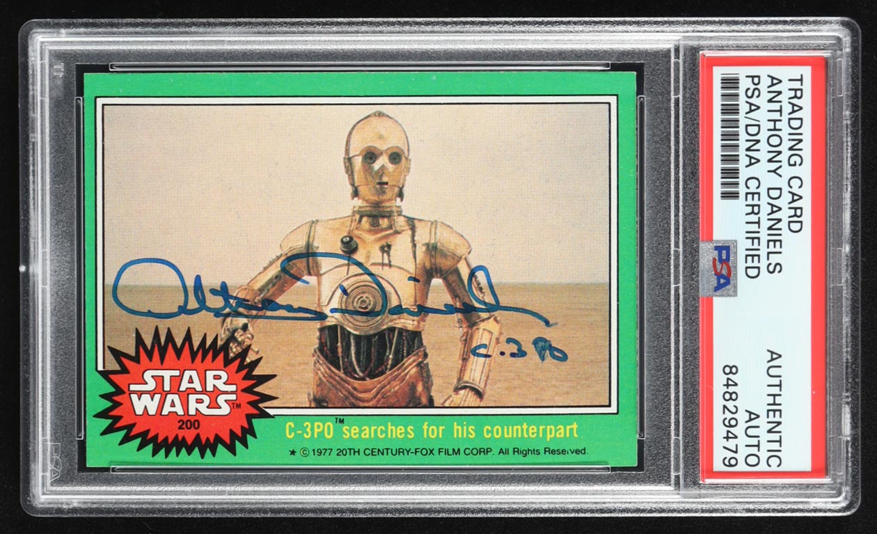 Anthony Daniels Signed 1977 Topps Star Wars #200 C-3PO searches for his counterpart (PSA) at PristineAuction.com Anthony Daniels Signed 1977 Topps Star Wars #200 C-3PO searches for his counterpart (PSA) at PristineAuction.com
