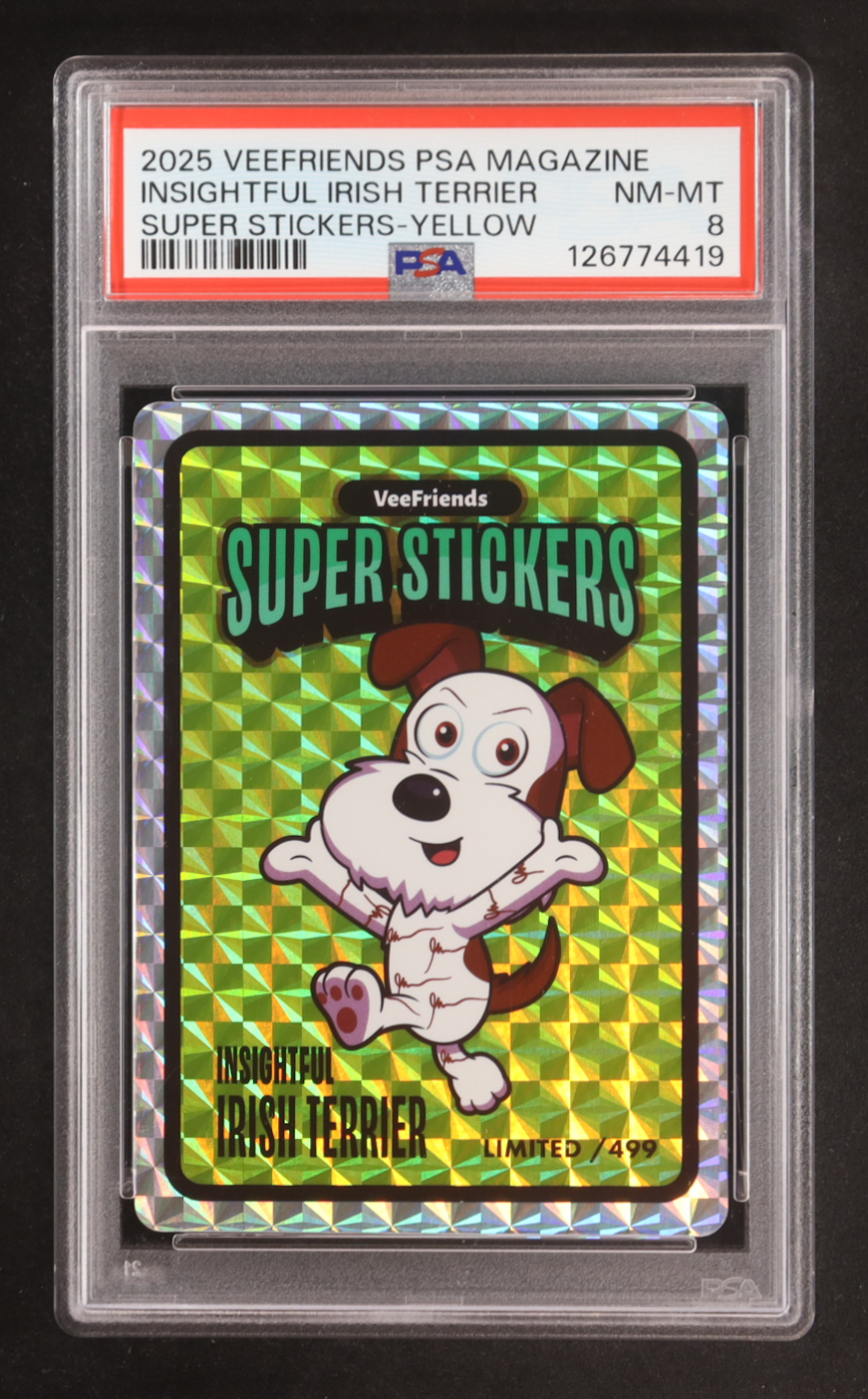 Insightful Irish Terrier 2025 VeeFriends Super Stickers PSA Magazine Exclusive Yellow #NNO at PristineAuction.com Insightful Irish Terrier 2025 VeeFriends Super Stickers PSA Magazine Exclusive Yellow #NNO at PristineAuction.com