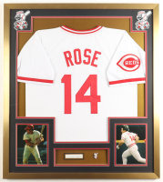 Pete Rose Signed Custom Framed Cut Display with Jersey & Big Red Machine Pin (Beckett) at PristineAuction.com