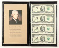 2003-A U.S. $2 Two Dollars Uncut Sheet of (4) Federal Reserve Notes in Leatherette Folder With 2009 $2 Two Dollar Bill at PristineAuction.com
