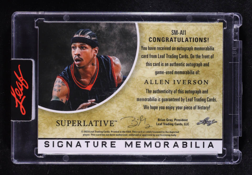Allen Iverson 2023 Leaf Superlative Signature Memorabilia Auto #SM-AI1 #13/15 at PristineAuction.com Allen Iverson 2023 Leaf Superlative Signature Memorabilia Auto #SM-AI1 #13/15 at PristineAuction.com