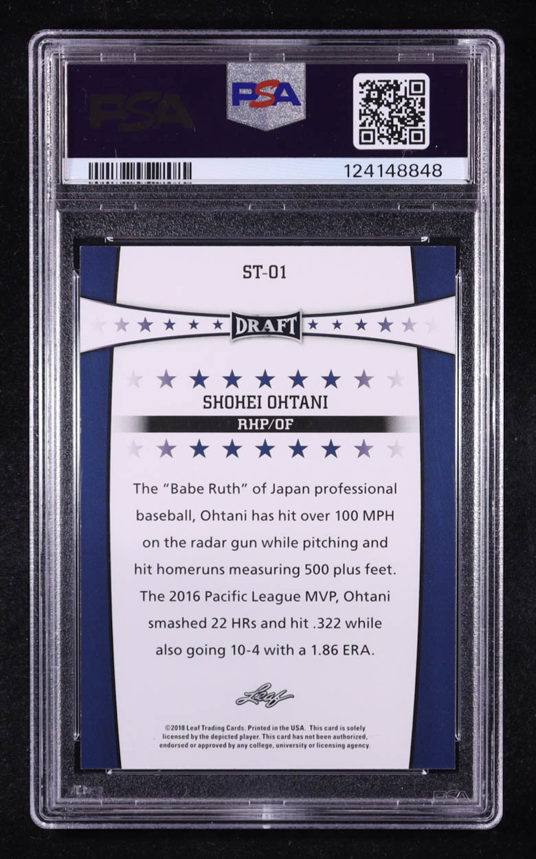 Shohei Ohtani 2018 Leaf Draft Stars #ST-01 RC (PSA 8) at PristineAuction.com Shohei Ohtani 2018 Leaf Draft Stars #ST-01 RC (PSA 8) at PristineAuction.com