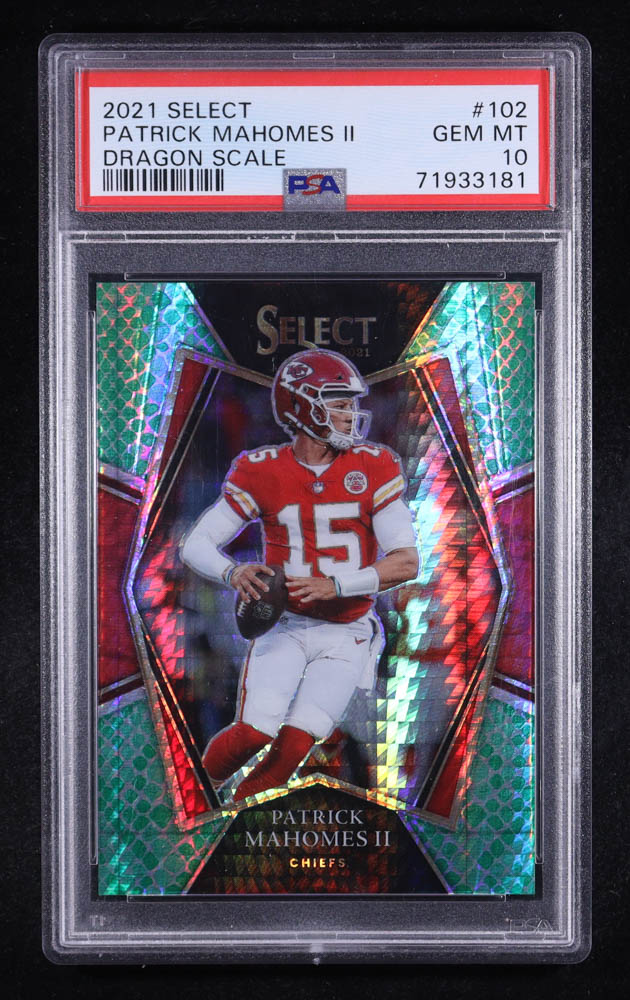 Patrick Mahomes II 2021 Select Prizm Dragon Scale #102 #51/89 (PSA 10) at PristineAuction.com Patrick Mahomes II 2021 Select Prizm Dragon Scale #102 #51/89 (PSA 10) at PristineAuction.com