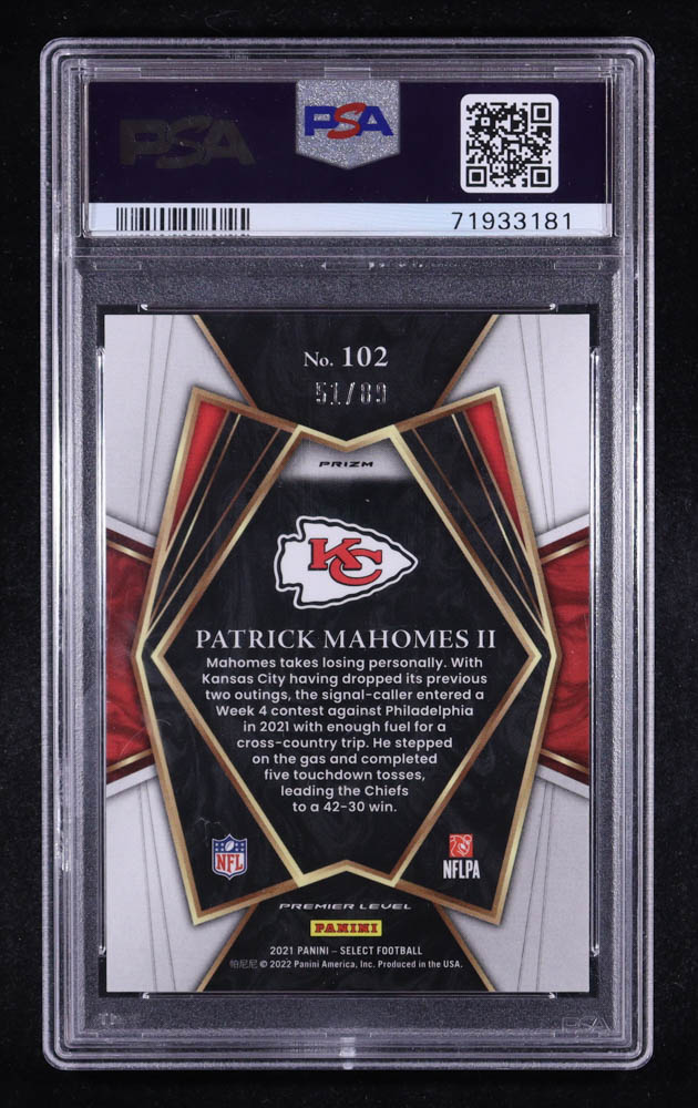 Patrick Mahomes II 2021 Select Prizm Dragon Scale #102 #51/89 (PSA 10) at PristineAuction.com Patrick Mahomes II 2021 Select Prizm Dragon Scale #102 #51/89 (PSA 10) at PristineAuction.com