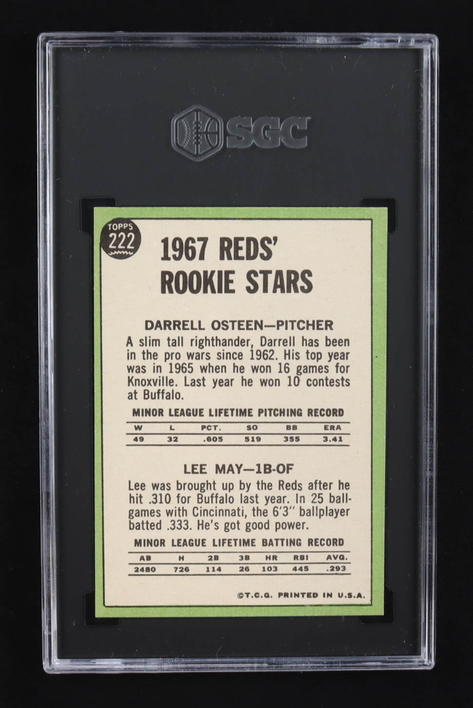Darrell Osteen / Lee May 1967 Topps #222 Rookie Stars RC (SGC 8.5) at PristineAuction.com Darrell Osteen / Lee May 1967 Topps #222 Rookie Stars RC (SGC 8.5) at PristineAuction.com