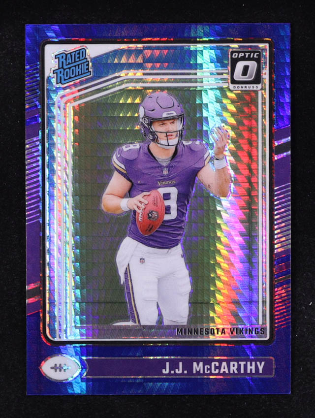 JJ McCarthy 2024 Donruss Optic Blue Hyper #235 RR RC at PristineAuction.com JJ McCarthy 2024 Donruss Optic Blue Hyper #235 RR RC at PristineAuction.com