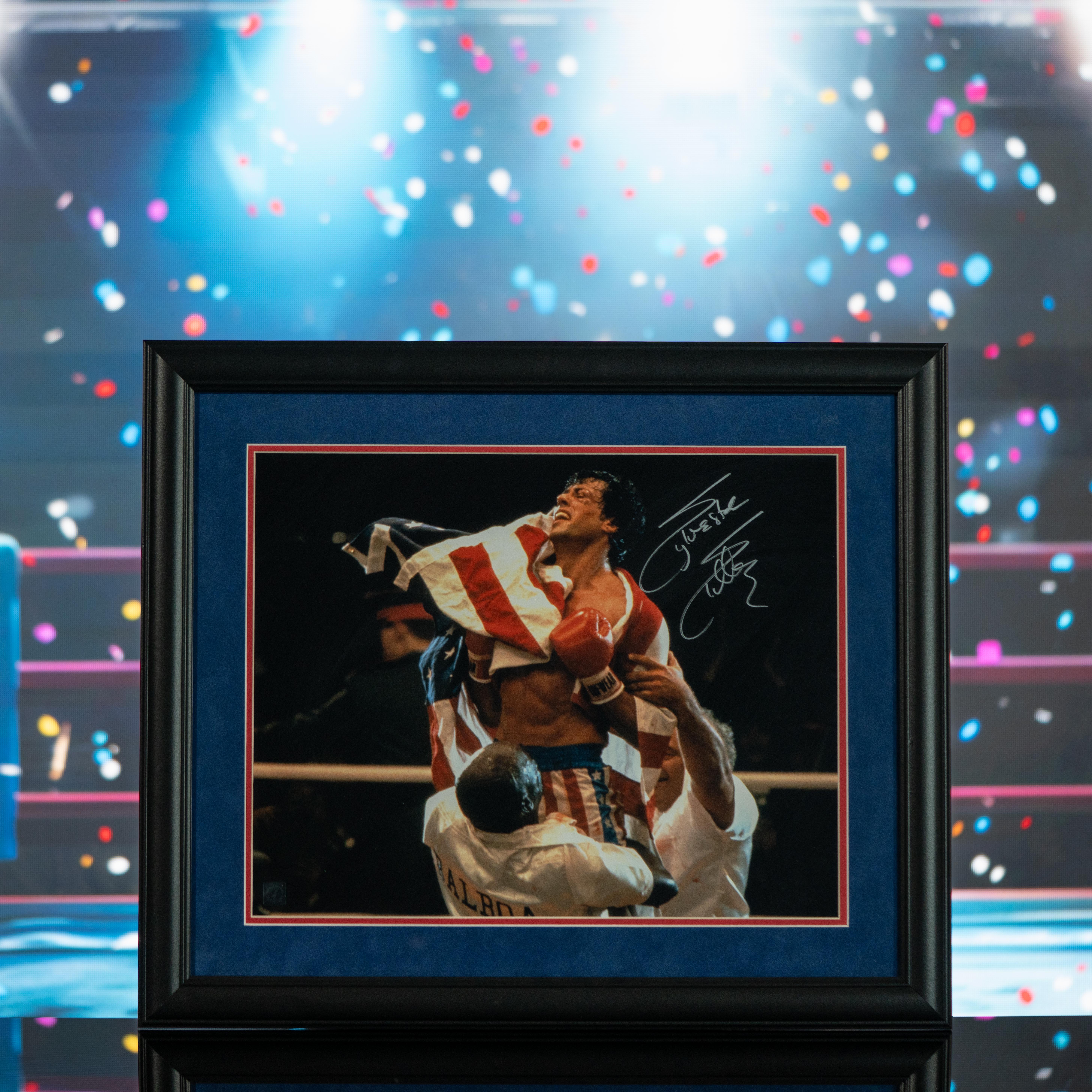 Sylvester Stallone Signed "Rocky IV" Custom Framed Photo Display (Authentic Signings) at PristineAuction.com Sylvester Stallone Signed "Rocky IV" Custom Framed Photo Display (Authentic Signings) at PristineAuction.com