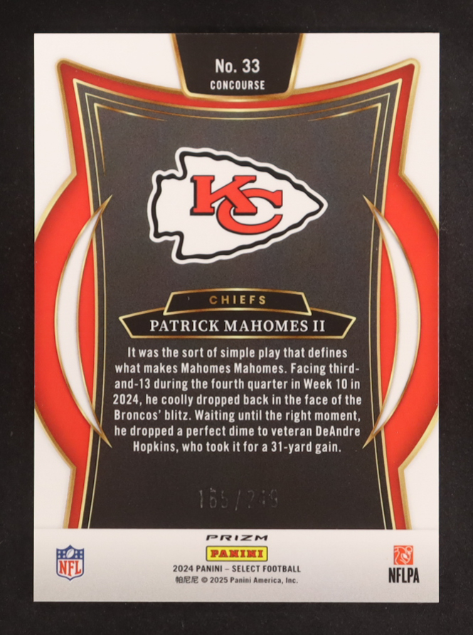 Patrick Mahomes II 2024 Select Prizm Red Shock #33 #165/249 at PristineAuction.com Patrick Mahomes II 2024 Select Prizm Red Shock #33 #165/249 at PristineAuction.com