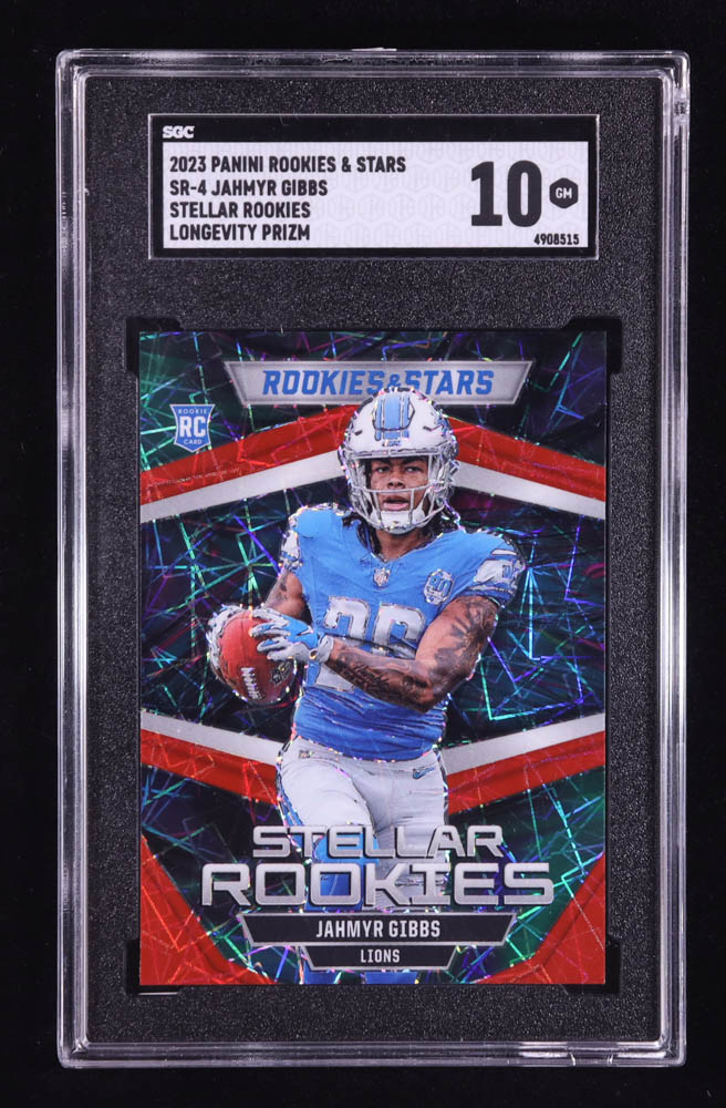 Jahmyr Gibbs 2023 Rookies and Stars Stellar Rookies Longevity #4 RC (SGC 10) at PristineAuction.com Jahmyr Gibbs 2023 Rookies and Stars Stellar Rookies Longevity #4 RC (SGC 10) at PristineAuction.com