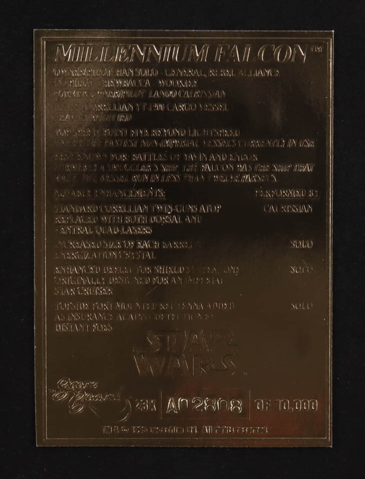 Millennium Falcon "Star Wars" 1995 Score Board 23KT Gold Card at PristineAuction.com Millennium Falcon "Star Wars" 1995 Score Board 23KT Gold Card at PristineAuction.com