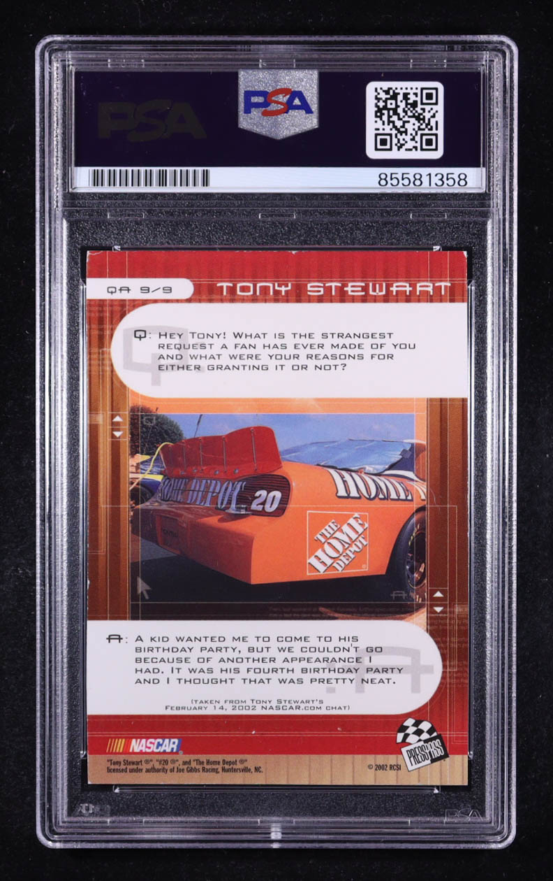 Tony Stewart Signed 2002 Press Pass Optima Q & A #QA9 (PSA) at PristineAuction.com Tony Stewart Signed 2002 Press Pass Optima Q & A #QA9 (PSA) at PristineAuction.com