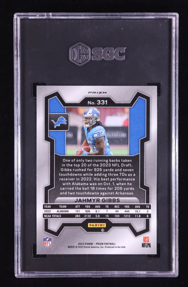 Jahmyr Gibbs 2023 Panini Prizm Prizms Neon Green Pulsar #331 RC (SGC 9.5) at PristineAuction.com Jahmyr Gibbs 2023 Panini Prizm Prizms Neon Green Pulsar #331 RC (SGC 9.5) at PristineAuction.com