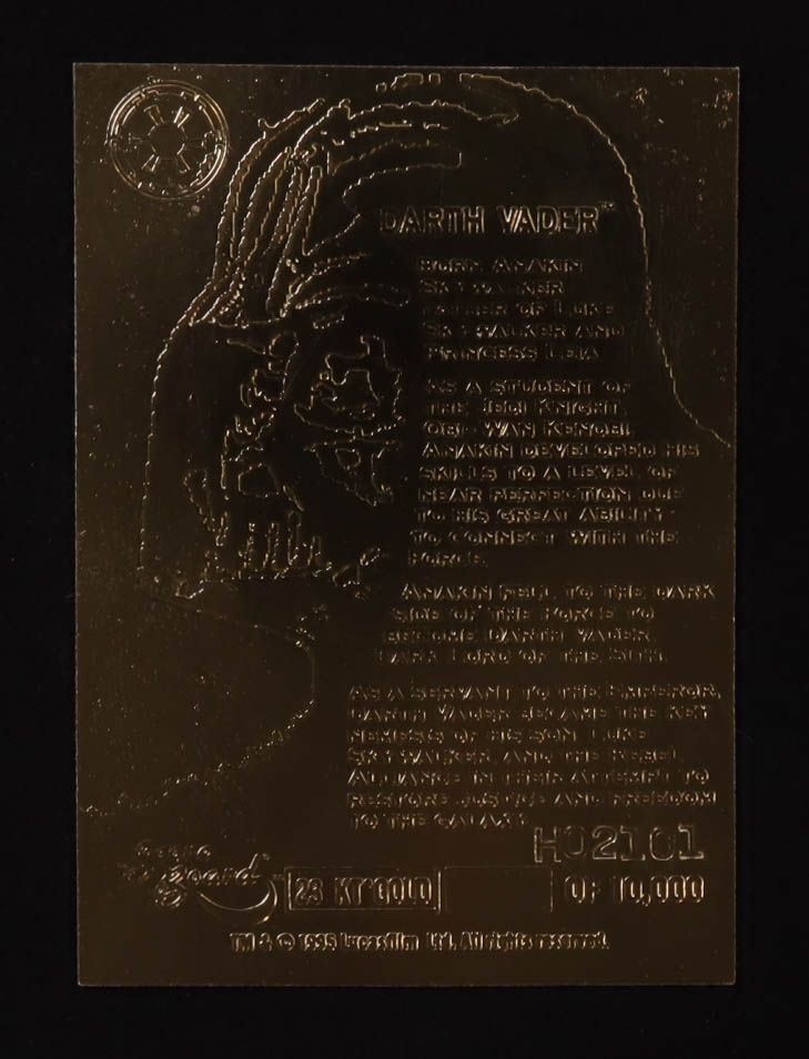 Darth Vader "Star Wars" 1995 Score Board 23KT Gold Card at PristineAuction.com Darth Vader "Star Wars" 1995 Score Board 23KT Gold Card at PristineAuction.com