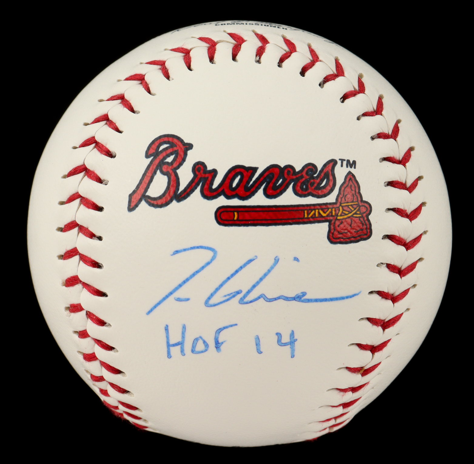 Tom Glavine Signed OML Braves Logo Baseball Inscribed "HOF 14" (Beckett) at PristineAuction.com Tom Glavine Signed OML Braves Logo Baseball Inscribed "HOF 14" (Beckett) at PristineAuction.com