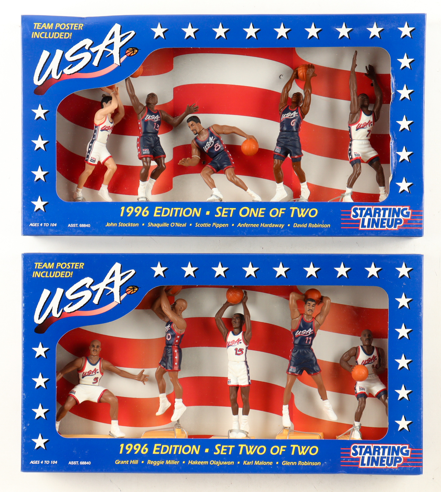 1996 Team USA Kenner Starting Lineup (2) Box Set With (10) Figures at PristineAuction.com 1996 Team USA Kenner Starting Lineup (2) Box Set With (10) Figures at PristineAuction.com