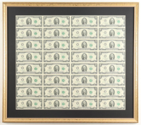 2013 U.S. $2 Dollar Bill Custom Framed Uncut Sheet Of (32) Bills at PristineAuction.com