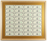 2013 U.S. $2 Dollar Bill Custom Framed Uncut Sheet Of (32) Bills at PristineAuction.com