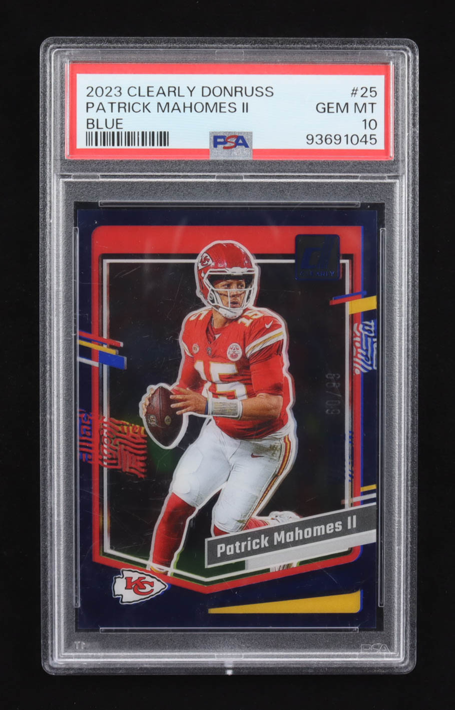 Patrick Mahomes II 2023 Clearly Donruss Blue #25 #60/99 (PSA 10) at PristineAuction.com Patrick Mahomes II 2023 Clearly Donruss Blue #25 #60/99 (PSA 10) at PristineAuction.com