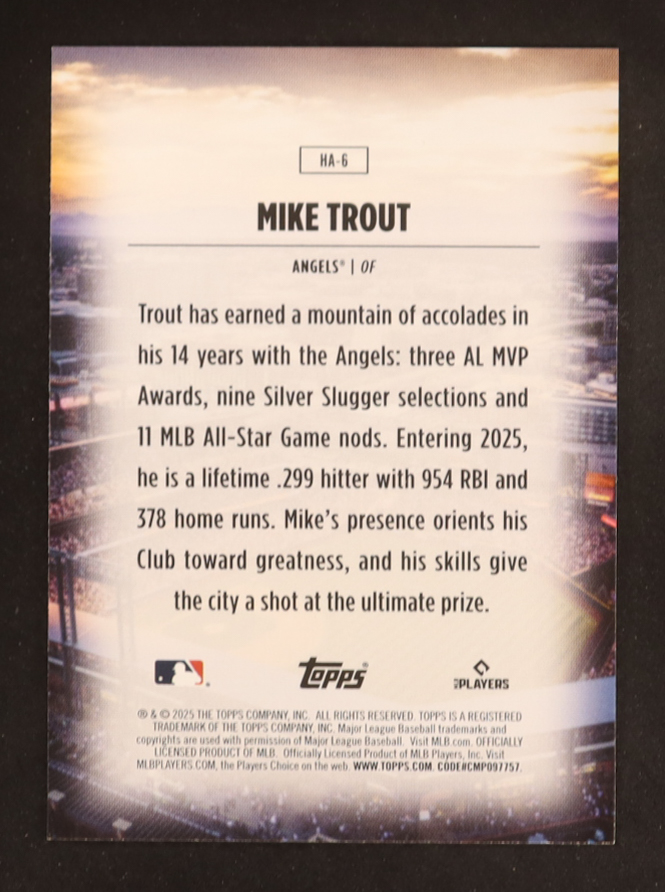 Mike Trout 2025 Topps Home Field Advantage #HA6 at PristineAuction.com Mike Trout 2025 Topps Home Field Advantage #HA6 at PristineAuction.com