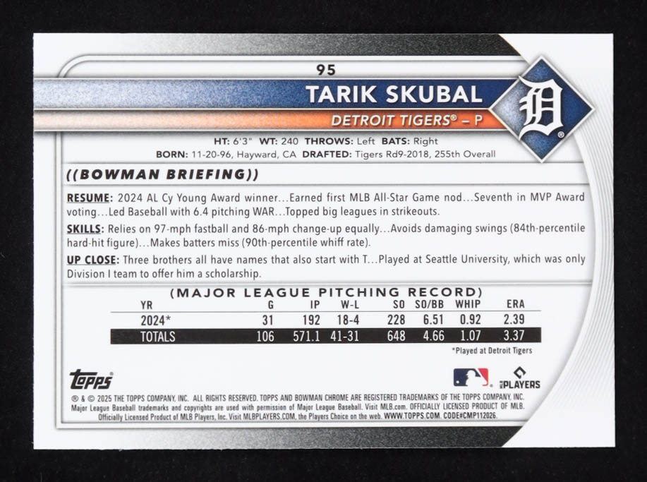 Tarik Skubal 2025 Bowman Chrome Pulsar Refractors #95 #71/399 at PristineAuction.com Tarik Skubal 2025 Bowman Chrome Pulsar Refractors #95 #71/399 at PristineAuction.com
