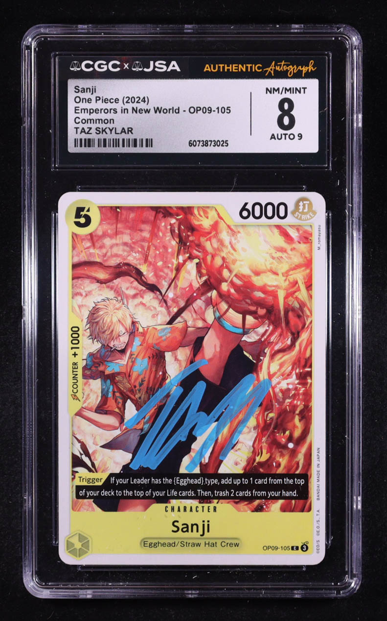 Taz Skylar Signed 2025 Sanji One Piece Emperors in New World C #OP09-105 (CGC 8 | Autograph Graded CGC 9) at PristineAuction.com Taz Skylar Signed 2025 Sanji One Piece Emperors in New World C #OP09-105 (CGC 8 | Autograph Graded CGC 9) at PristineAuction.com