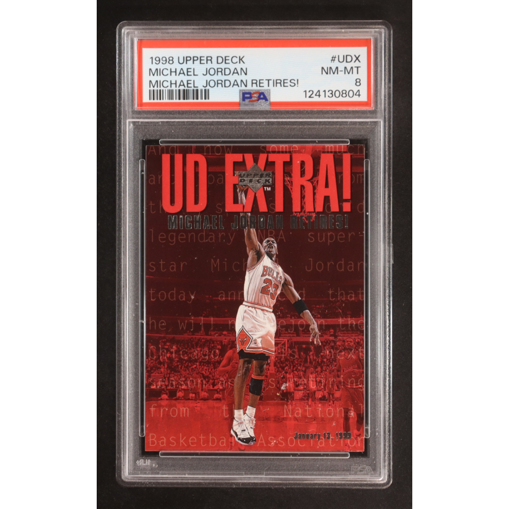 Michael Jordan Retires 1998-99 Upper Deck #UDX (PSA 8) at PristineAuction.com