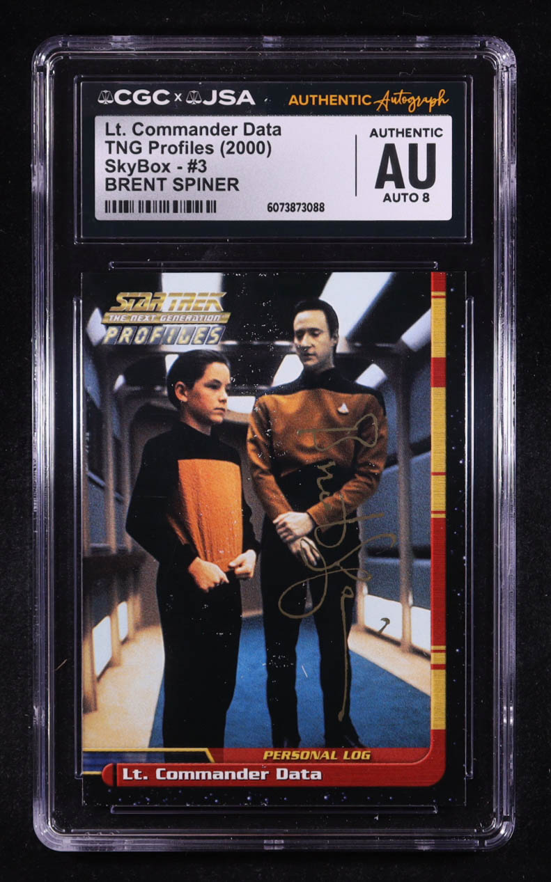 Brent Spiner Signed 2000 Lt. Commander Data Star Trek TNG Profiles Skybox #3 (CGC | Autograph Graded CGC 8) at PristineAuction.com Brent Spiner Signed 2000 Lt. Commander Data Star Trek TNG Profiles Skybox #3 (CGC | Autograph Graded CGC 8) at PristineAuction.com