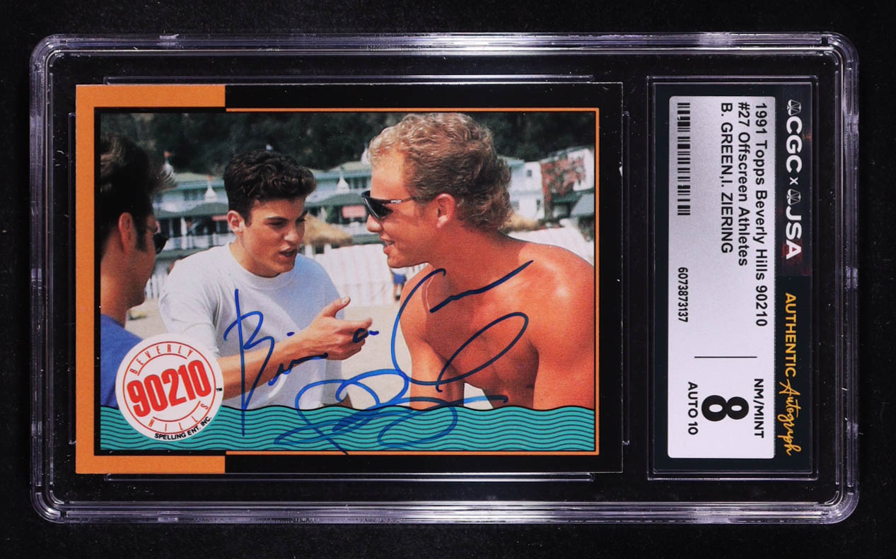 Ian Ziering / B. Green Signed 1991 Topps Beverly Hills 90210 Offscreen Athletes #27 (CGC 8 | Autograph Graded CGC 10) at PristineAuction.com Ian Ziering / B. Green Signed 1991 Topps Beverly Hills 90210 Offscreen Athletes #27 (CGC 8 | Autograph Graded CGC 10) at PristineAuction.com