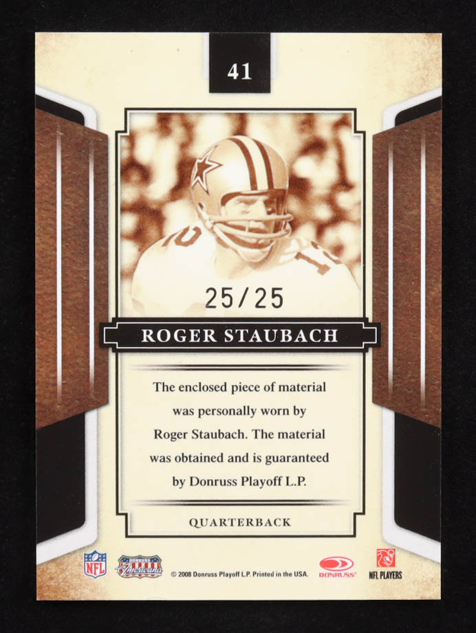Roger Staubach 2008 Donruss Sports Legends Materials Mirror Gold #41 #25/25 at PristineAuction.com Roger Staubach 2008 Donruss Sports Legends Materials Mirror Gold #41 #25/25 at PristineAuction.com