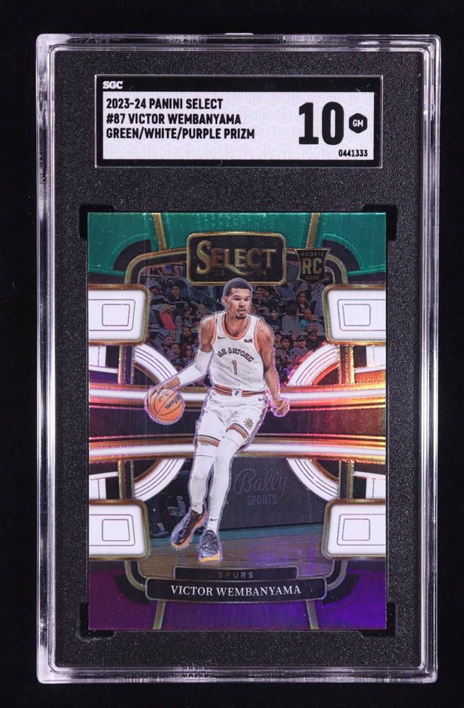 Victor Wembanyama 2023-24 Select Prizms Green White Purple #87 RC (SGC 10) at PristineAuction.com Victor Wembanyama 2023-24 Select Prizms Green White Purple #87 RC (SGC 10) at PristineAuction.com