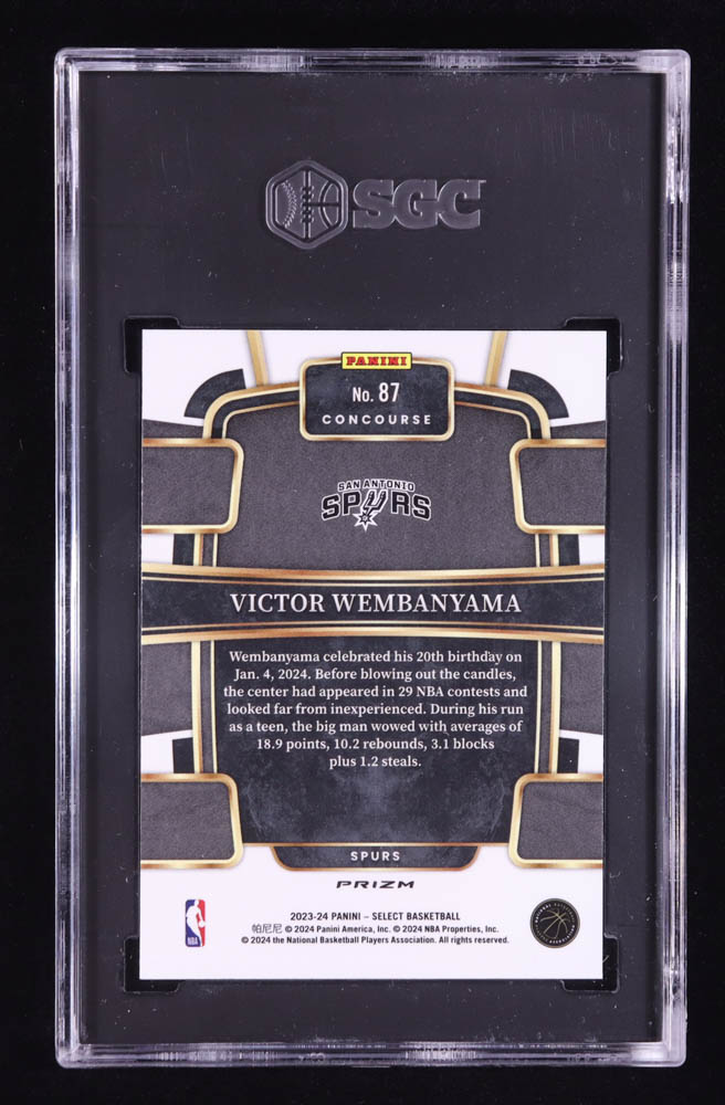 Victor Wembanyama 2023-24 Select Prizms Green White Purple #87 RC (SGC 10) at PristineAuction.com Victor Wembanyama 2023-24 Select Prizms Green White Purple #87 RC (SGC 10) at PristineAuction.com