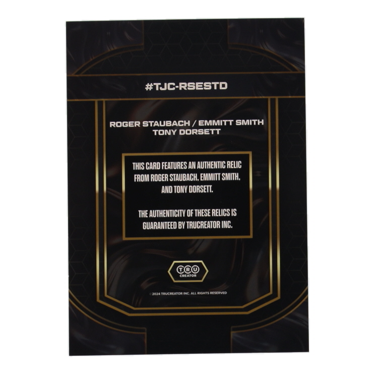 Roger Staubach / Emmitt Smith / Tony Dorsett 2024 TruCreator Jumbo Cracked Ice Materials #TJCRSESTD at PristineAuction.com Roger Staubach / Emmitt Smith / Tony Dorsett 2024 TruCreator Jumbo Cracked Ice Materials #TJCRSESTD at PristineAuction.com