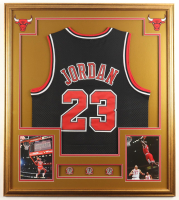 Michael Jordan Custom Framed Jersey Display With (3) Championship Pins at PristineAuction.com