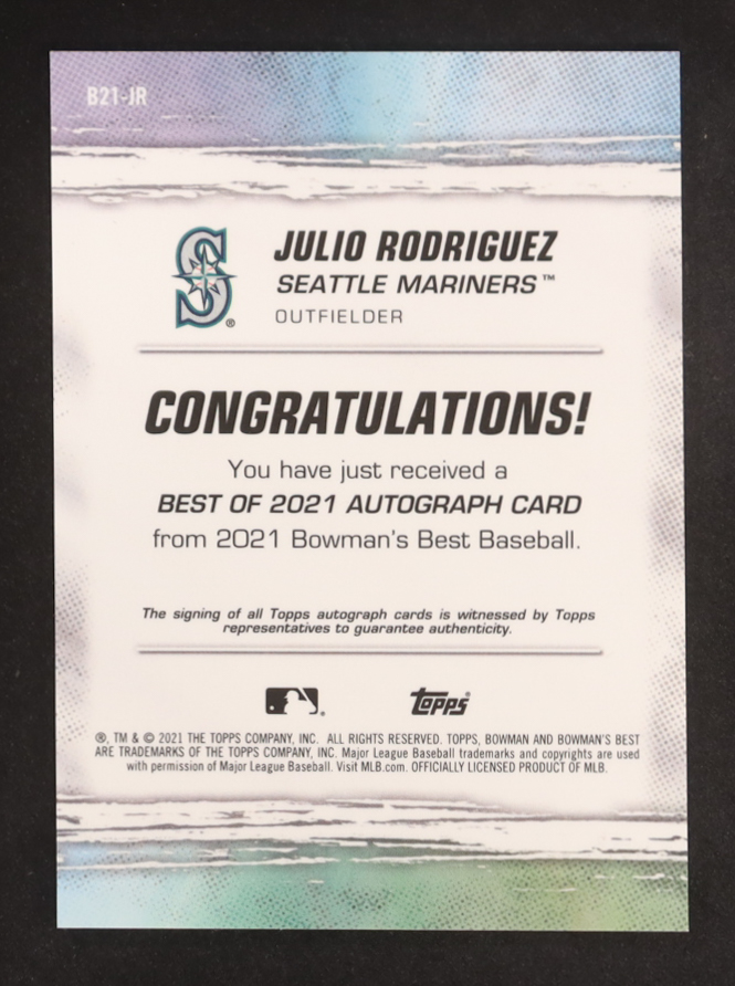 Julio Rodriguez 2021 Bowman's Best Best of '21 Autographs #B21JR RC at PristineAuction.com Julio Rodriguez 2021 Bowman's Best Best of '21 Autographs #B21JR RC at PristineAuction.com