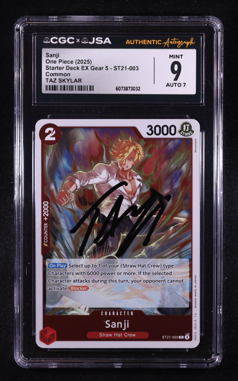 Taz Skylar Signed 2025 Sanji One Piece Starter Deck Ex Gear 5 C #ST21-003 (CGC 9 | Autograph Graded CGC 7) at PristineAuction.com Taz Skylar Signed 2025 Sanji One Piece Starter Deck Ex Gear 5 C #ST21-003 (CGC 9 | Autograph Graded CGC 7) at PristineAuction.com