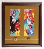 Michael Jordan Set Custom Framed Neiman Art Print Display with (2) Championship Pins at PristineAuction.com
