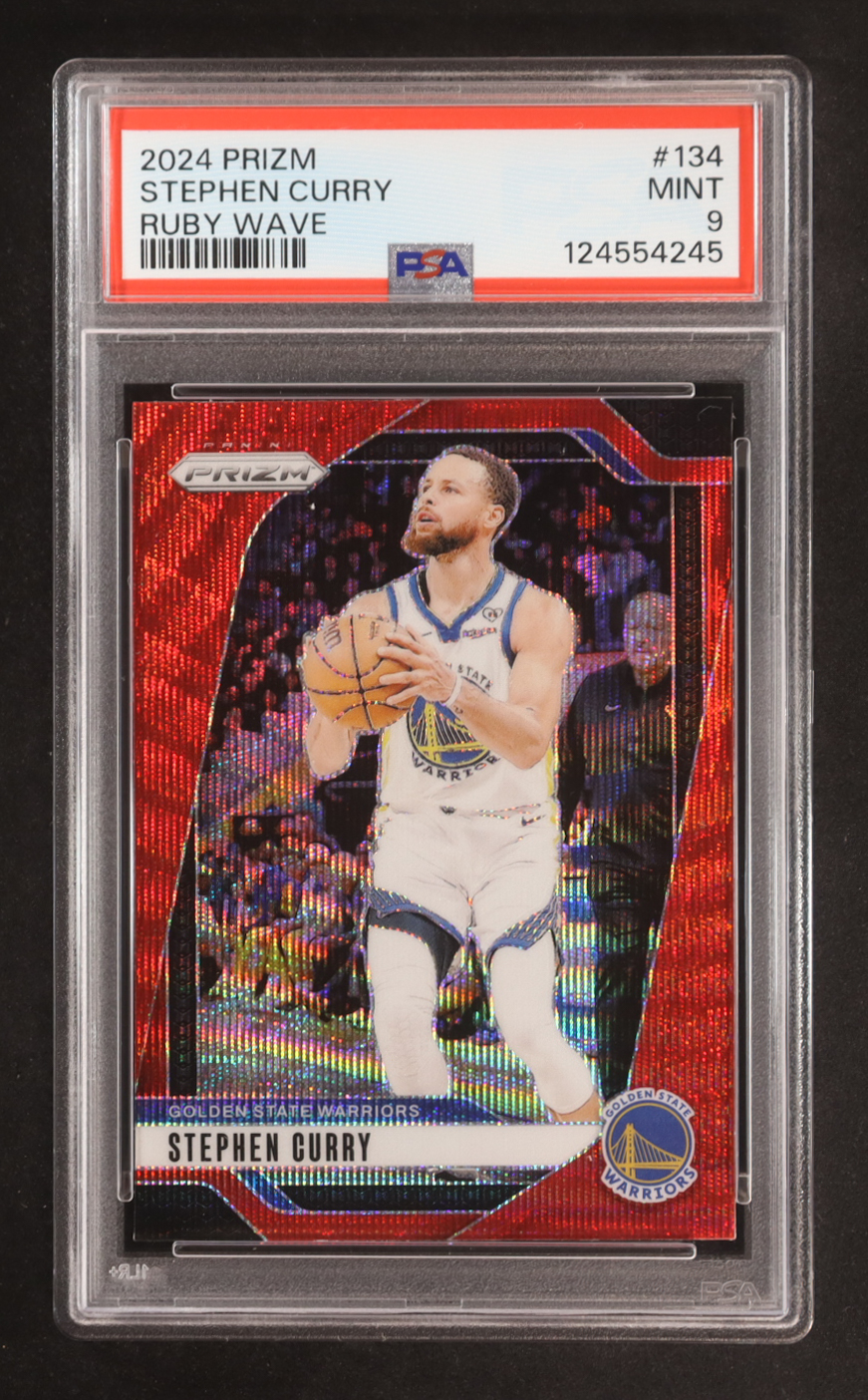 Stephen Curry 2024-25 Panini Prizm Prizms Ruby Wave #134 (PSA 9) at PristineAuction.com Stephen Curry 2024-25 Panini Prizm Prizms Ruby Wave #134 (PSA 9) at PristineAuction.com