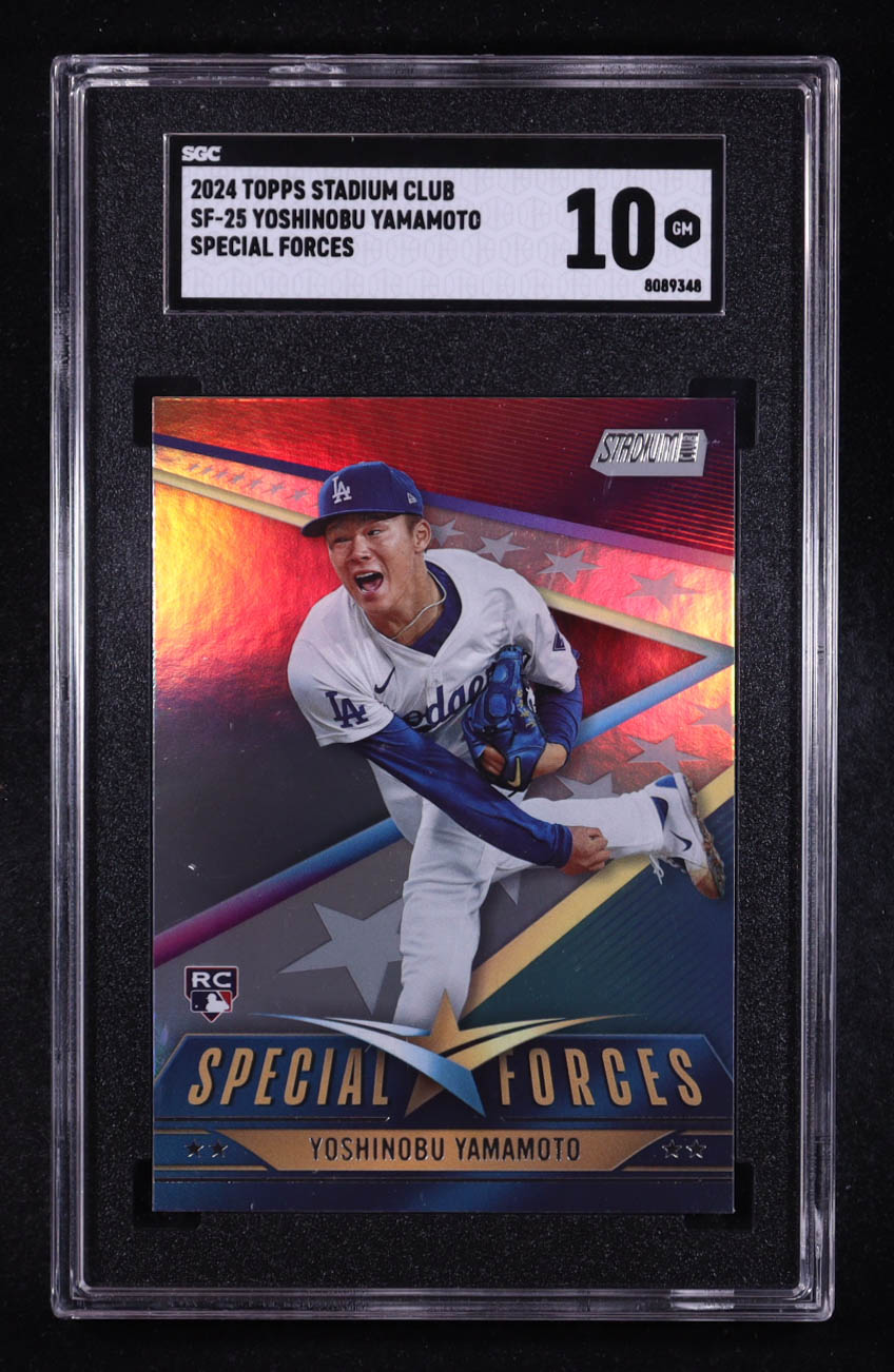 Yoshinobu Yamamoto 2024 Stadium Club Special Forces #SF25 RC (SGC 10) at PristineAuction.com Yoshinobu Yamamoto 2024 Stadium Club Special Forces #SF25 RC (SGC 10) at PristineAuction.com