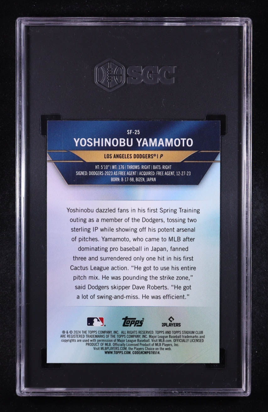 Yoshinobu Yamamoto 2024 Stadium Club Special Forces #SF25 RC (SGC 10) at PristineAuction.com Yoshinobu Yamamoto 2024 Stadium Club Special Forces #SF25 RC (SGC 10) at PristineAuction.com