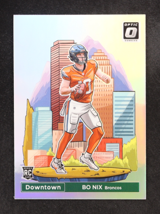 Bo Nix 2024 Donruss Optic Downtown #19 RC at PristineAuction.com Bo Nix 2024 Donruss Optic Downtown #19 RC at PristineAuction.com