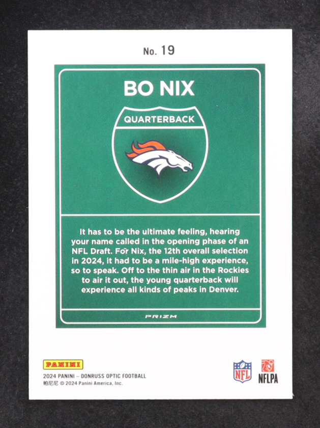 Bo Nix 2024 Donruss Optic Downtown #19 RC at PristineAuction.com Bo Nix 2024 Donruss Optic Downtown #19 RC at PristineAuction.com