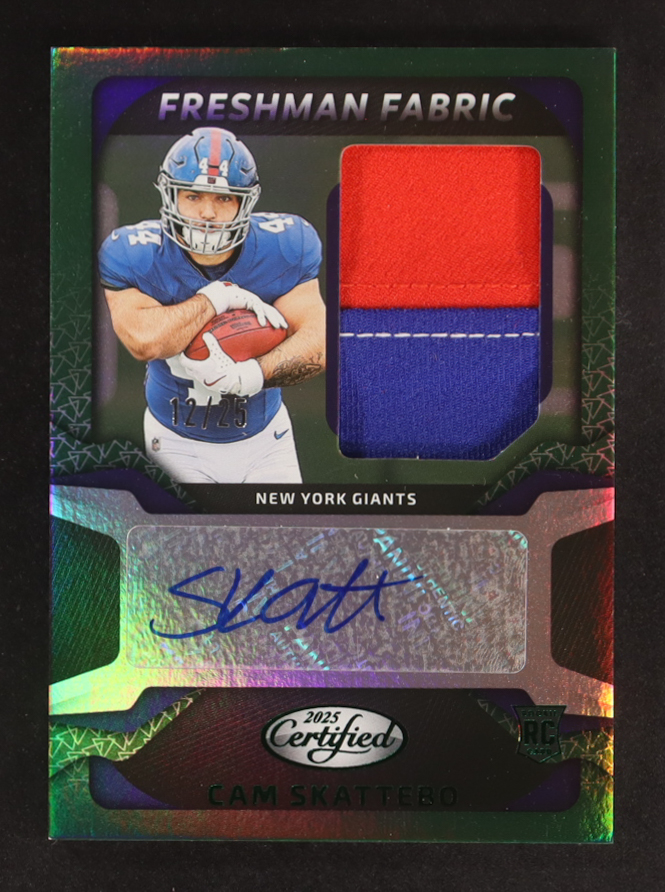 Cam Skattebo 2025 Certified Freshman Fabric Mirror Signatures Green #8 #12/25 RC at PristineAuction.com Cam Skattebo 2025 Certified Freshman Fabric Mirror Signatures Green #8 #12/25 RC at PristineAuction.com