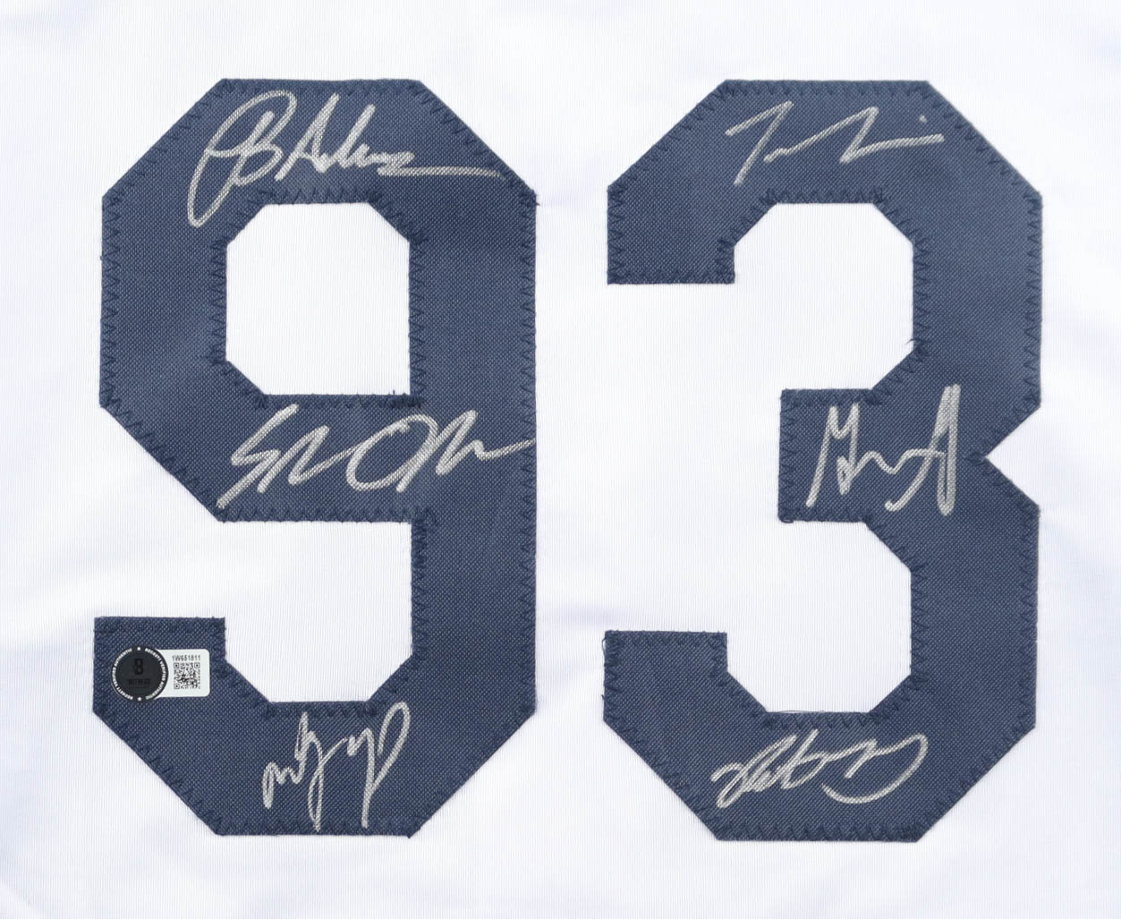 "The Sandlot" Baseball Jersey Cast-Signed by (6) with Tom Guiry, Marty York, Shane Obedzinski, Victor DiMattia, Brandon Adams (Beckett) at PristineAuction.com "The Sandlot" Baseball Jersey Cast-Signed by (6) with Tom Guiry, Marty York, Shane Obedzinski, Victor DiMattia, Brandon Adams (Beckett) at PristineAuction.com