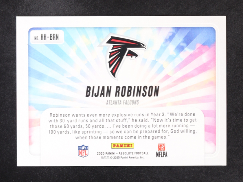 Bijan Robinson 2025 Absolute Hog Heaven Spectrum Orange #18 #2/75 at PristineAuction.com Bijan Robinson 2025 Absolute Hog Heaven Spectrum Orange #18 #2/75 at PristineAuction.com