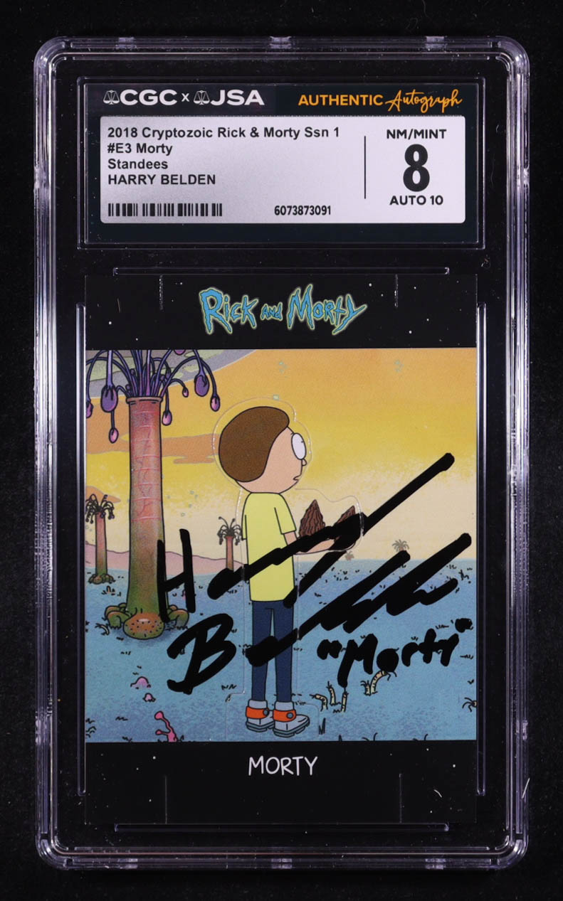 Harry Belden Signed 2018 Cryptozoic Rick & Morty Ssn 1 Standees #E3 (CGC 8 | Autograph Graded CGC 10) at PristineAuction.com Harry Belden Signed 2018 Cryptozoic Rick & Morty Ssn 1 Standees #E3 (CGC 8 | Autograph Graded CGC 10) at PristineAuction.com